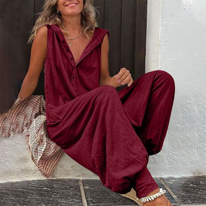 🌸 LIMITED TIME 50% OFF! 💥 Women's Relaxed Hooded Sleeveless Jumpsuit – Loose Fit, Breathable & Stylish 🌿