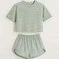 👚50% RABATT! 🌙 2-delad Shorts & Topp Set – Dampyjamas med Randmönster, Mjukt Tyg & Perfekt För Sov & Avkoppling 🛌