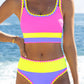 🔥🎁Nyhet 50 % RABATT🔥🌼 Färgblockerad Sportig 3-delars Bikiniset i Nylon – Högmidja med Magekontroll 👙