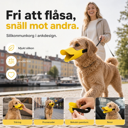 🛒 50% RABATT NU! 🐕 Söt anknäbb‑silikonmuzzle för hund – Skyd dig och dina lurviga vänner, mjuk & bekväm 😊