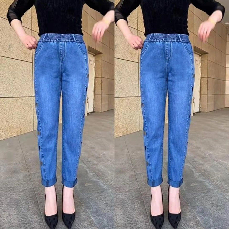 🔥hot försäljning 🔥 Kvinnors högelasticitet hjärtmönster broderade jeans