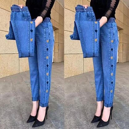 🔥hot försäljning 🔥 Kvinnors högelasticitet hjärtmönster broderade jeans