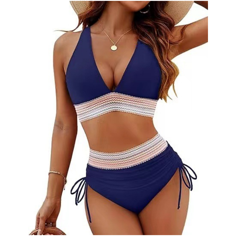 ✨Köp nu 👉 och få 49% 💃Hög midja Tummy Control Colour Block Bikini Set