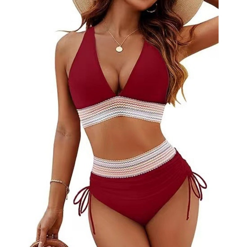 ✨Köp nu 👉 och få 49% 💃Hög midja Tummy Control Colour Block Bikini Set