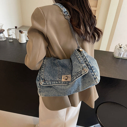 👜 BEGRÄNSAD TID 50% RABATT! ✨ Retro Denim Kedjerem Väska – Stor Kapacitet, Vintage, Hållbar 🧵