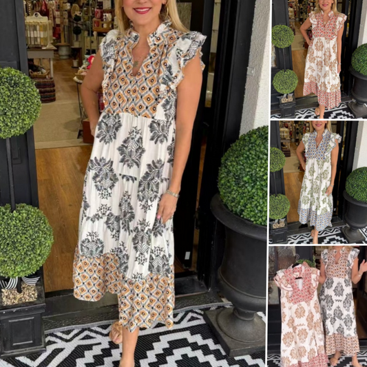 👗 50% RABATT! 🌸 Elegant ärmlös klänning med volanger och tryck för kvinnor – Lätt, feminin & perfekt för sommardagar, bröllop eller semester 🏖️