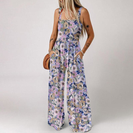 🌼 50% RABATT ☀️ | Ärmlös Jumpsuit med Blommönster – Hög midja & Vida Ben