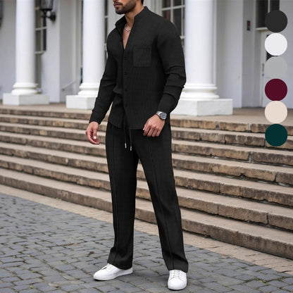 🎁2026 Nyheter 50 % RABATT💥Herrkläder, vardagligt våffelskjortor och byxor, 2-delars set