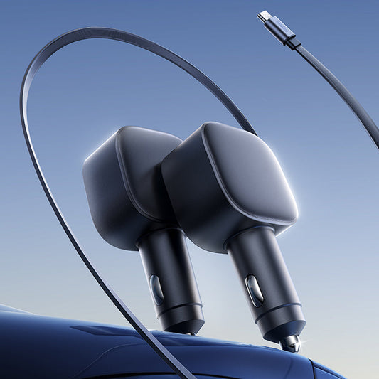 ⚡Kompakt indragbar billaddare – Snabbladdning med självrullande kabel, dubbla USB-portar för alla enheter🚗📱 - Köp 2 fri frakt