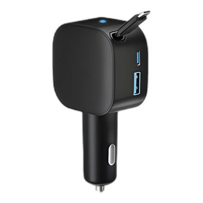 ⚡Kompakt indragbar billaddare – Snabbladdning med självrullande kabel, dubbla USB-portar för alla enheter🚗📱 - Köp 2 fri frakt