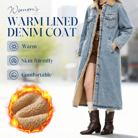 Kvinnors varma fodrade långa denimkåpa