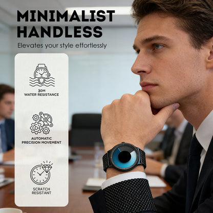 Herrklocka med futuristisk minimalistisk design och kreativt roterande skiva som urskiva