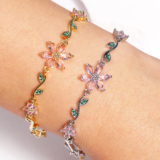 🌸Damlig Kärleksblomstrasmycke med Strass🌸