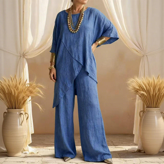 👚 50% RABATT! 💃 Tvådelad, Löst Sittande Damklädsel med Asymmetrisk Top – Trendig Design, Bekväm Passform & Mångsidig 🌸