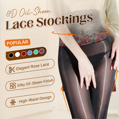 Värdepaket: 8D Oil-Sheen Rose Lace Stockings + Kosmetisk väska