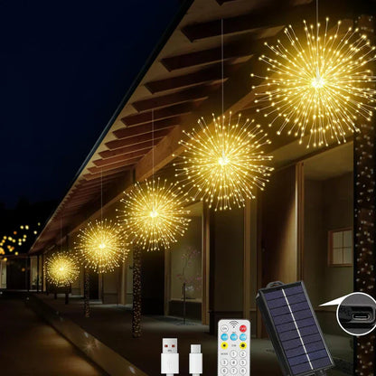 ✨ Solpaneldriven fyrverkeri lightkedja – Magisk belysning för trädgård, fest och kvällar!