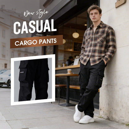 👖 50% RABATT NU!🛠️ Herr Stretch Byxor med Fickor – Multi-Fickor & Dragsko Midja – Casual Raka Byxor 🏃‍♂️