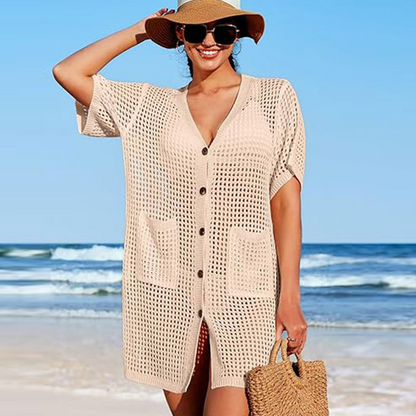 Kvinnlig öppenborrad stickad sträckkläder