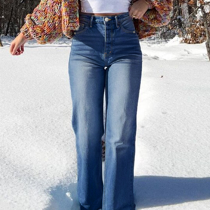 Kvinnors högmidjade elastiska raka jeans