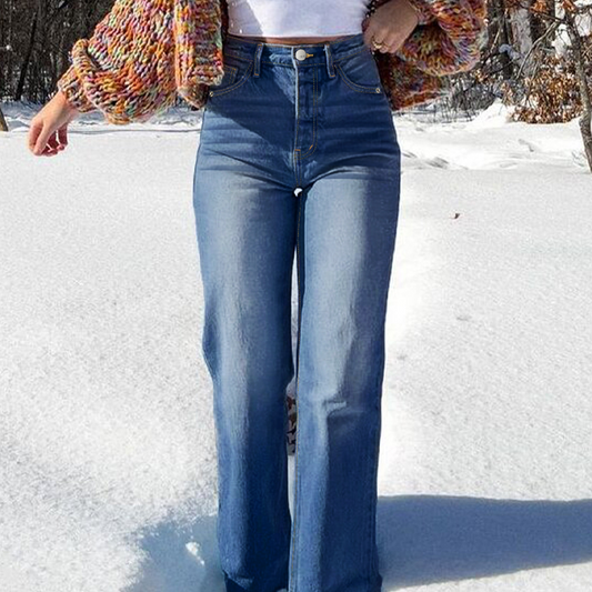 Kvinnors högmidjade elastiska raka jeans