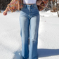Kvinnors högmidjade elastiska raka jeans