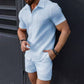 👕 50% RABATT! 🩳 Matchande Skjorta & Shorts Set – Komplett Look, Bekväm Passform & Avslappnad Stil ☀️