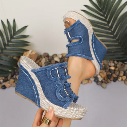 Lässiga jeansplattform-sandaler för kvinnor 👡✨