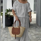 👚 50% RABATT 👖 | 2-delat Set med Topp & Byxor – Elegant Rundhals & Vida Ben
