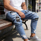 🔥 50% RABATT NU! 👖 Herrar slim jeans med rev – Modersmål lappar & hållbart denim 🎨👟