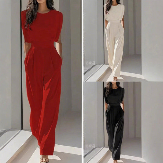 Kvinnlig jumpsuit med vida ben i enfärgad design