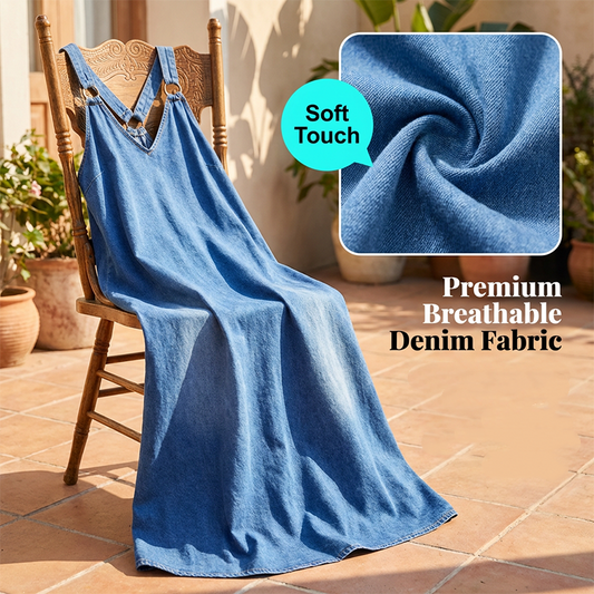 👗 Nya produkter – 50% rabatt! 🥰 Avslappnad, lös denim-maxi klänning med V-ringning