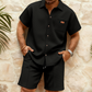 👔 50% RABATT NU! 🌿 Set med Kortärmad Skjorta & Shorts i Våffelstickat för Herr – Andningsbar & Avslappnad – Perfekt för Sommar, Semester & Vardag ☀️