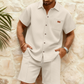 👔 50% RABATT NU! 🌿 Set med Kortärmad Skjorta & Shorts i Våffelstickat för Herr – Andningsbar & Avslappnad – Perfekt för Sommar, Semester & Vardag ☀️