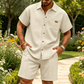 👔 50% RABATT NU! 🌿 Set med Kortärmad Skjorta & Shorts i Våffelstickat för Herr – Andningsbar & Avslappnad – Perfekt för Sommar, Semester & Vardag ☀️