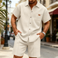 👔 50% RABATT NU! 🌿 Set med Kortärmad Skjorta & Shorts i Våffelstickat för Herr – Andningsbar & Avslappnad – Perfekt för Sommar, Semester & Vardag ☀️