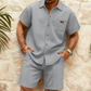 👔 50% RABATT NU! 🌿 Set med Kortärmad Skjorta & Shorts i Våffelstickat för Herr – Andningsbar & Avslappnad – Perfekt för Sommar, Semester & Vardag ☀️