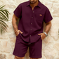 👔 50% RABATT NU! 🌿 Set med Kortärmad Skjorta & Shorts i Våffelstickat för Herr – Andningsbar & Avslappnad – Perfekt för Sommar, Semester & Vardag ☀️