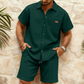 👔 50% RABATT NU! 🌿 Set med Kortärmad Skjorta & Shorts i Våffelstickat för Herr – Andningsbar & Avslappnad – Perfekt för Sommar, Semester & Vardag ☀️