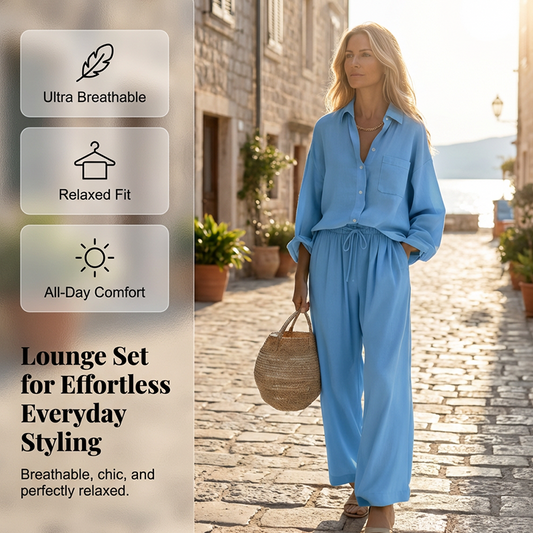 👗 50 % RABATT NU! ☀️ Elegant tvådelat set i linneimitation för dam – andas, avslappnad passform och justerbar midja 🌿