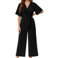 Elegant jumpsuit för dam med V-ringning, vida ben och knytning i midjan
