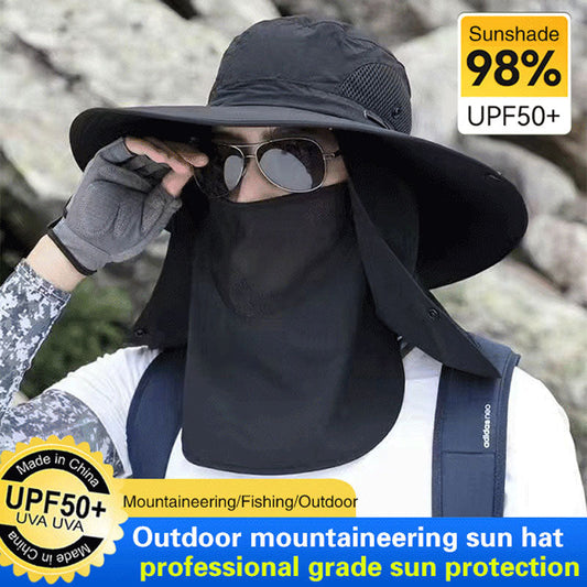 Vandringshatt med UPF 50+ – bred brätte, avtagbar ansiktsmask & ventilationshål ⛰️🧢