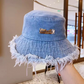 ⏳Begränsad tid 50% rabatt⏰ Snygg Lagd Fransat Denim Solskyddshatt 👒