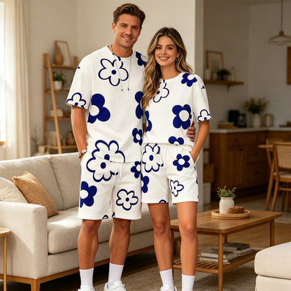Unisex Blommigt T-shirt och Shorts Set
