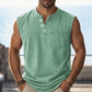 👕 50% RABATT NU! ✨ Retro Style Sleeveless T-Shirt with Three Buttons – Vintage Washed & Klassisk Henleykrage – Perfekt för Sommar & Ledig Stil ☀️
