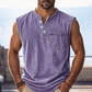 👕 50% RABATT NU! ✨ Retro Style Sleeveless T-Shirt with Three Buttons – Vintage Washed & Klassisk Henleykrage – Perfekt för Sommar & Ledig Stil ☀️