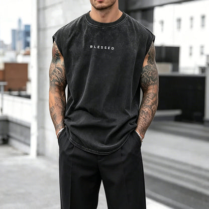 Vintage Wash Lös Passform Gym Muscle Tee