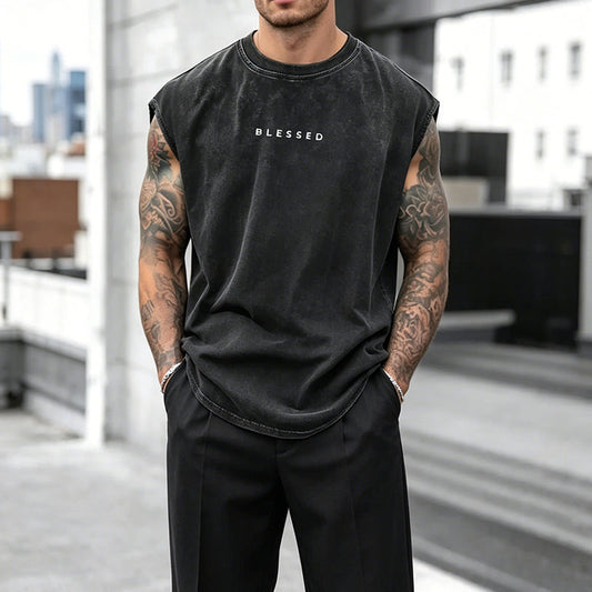 Vintage Wash Lös Passform Gym Muscle Tee