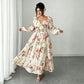 🌺 BEGRÄNSAD TID 50% RABATT! 👗 Blommig Fyrkantig Hals Maxiklänning – Långa Puffärmar, Hög Midja, Vintage Print 🦋