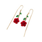 Röd Ros Trådörhängen med Kristallstjälk