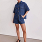 👕 BEGRÄNSAD TID 50% RABATT! ✨ Denim Skjorta & Shorts Set – Avslappnad Passform, Dragsnoddsmidjа, 2-Delat 🧵